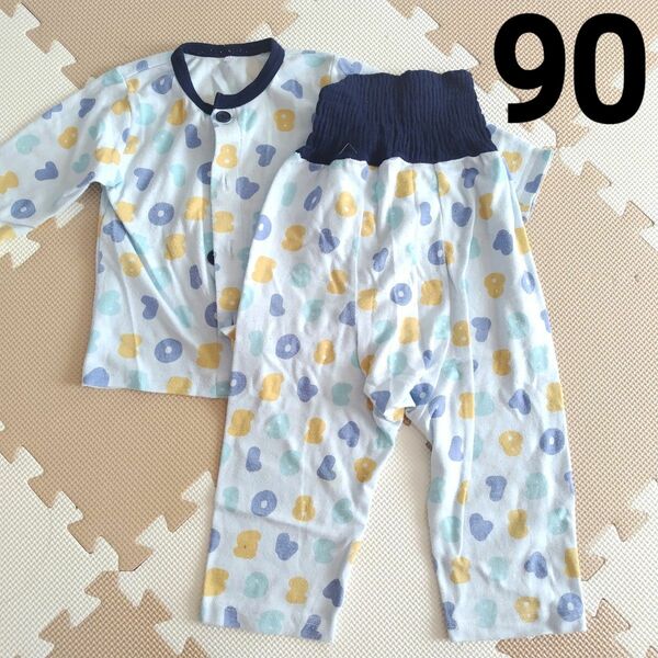キッズ　子供　赤ちゃん　90　長袖　パジャマ　ボタン　青　セット 上下　まとめ