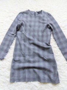 美品☆ ZARA TRAFALUC COLLECTION 膝丈ワンピース グレンチェック柄 グレー系 長袖 細身 EUR.US / XSサイズ