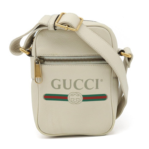 GUCCI グッチ グッチプリント ロゴ ショルダーバッグ ポシェット 斜め掛け レザー アイボリー ゴールド金具