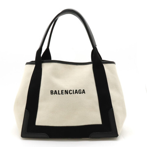 BALENCIAGA バレンシアガ ネイビーカバ S ロゴ トートバッグ ハンドバッグ キャンバス レザー ナチュラル 黒