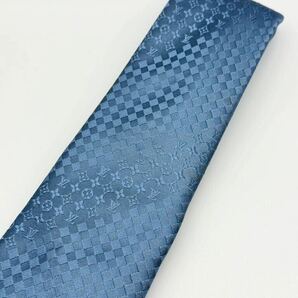 極美品 ルイヴィトン ネクタイ シルク100% ブルー ストライプ モノグラム LOUIS VUITTON メンズ ダミエ エクリプス ドット柄の画像3