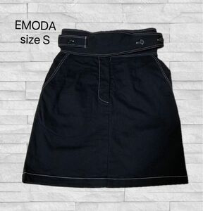 レディース ボトムス スカート 台形 ショート丈 ステッチ ブラック Sサイズ EMODA (エモダ）