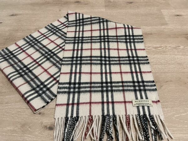 BURBERRY　バーバリー　マフラー　カシミア50％ ウール50％　未使用に近い　ストーン色　ロングマフラー　送料無料!!