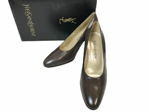 (D) yves saint laurent イヴサンローラン レザー ヒール パンプス 35 ブラウン (ma)