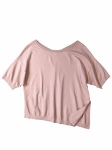 (D) 美品 Theory セオリー CREPE KNIT ILLEGULAR HEM M ピンク レーヨン 半袖ニット セーター 送料250円 (ma)