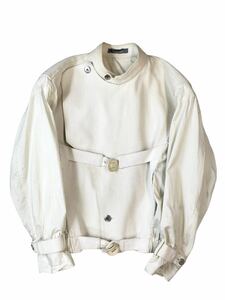 (D) issey miyake イッセイミヤケ 筆タグ 85年 80s ヴィンテージ コットン ナイロン ベルテッド ジャケット 9 ホワイト系 ブルゾン