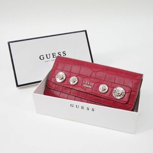 151 GUESS ゲス クロコ型押し コンチョ 二つ折り 長財布 ウォレット ※中古