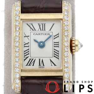  Cartier tanker Mini watch diamond bezel Manufacturers OH settled ( guarantee period middle ) WB200731 repair book K18YG/ leather reti-