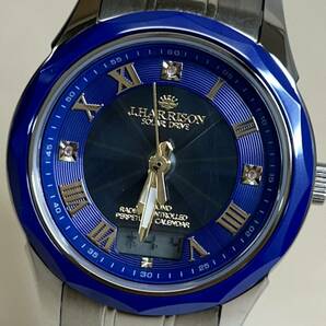 【B-4】1円 超美品 J.HARRISON ジョン ハリソン 腕時計 JH-1975Q 電波ソーラー 天然ダイヤモンド ブルー シルバー 格好良い アナデジの画像4