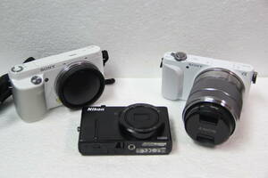  compact digital camera together 3 piece set SONY NEX-3N/NEX-F3/NIKON COOLPIX P300 lens 3.5-5.6/18-55 attached 