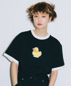 未使用●X-girl エックスガール DUCK RINGER S/S TEE/アヒル/リンガー/Tシャツ/ダック/ブラック/黒/半袖/トップス/カットソー/ティ★1012-4