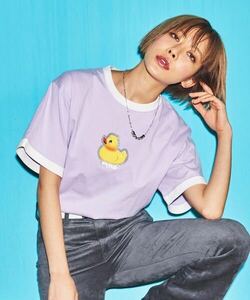 未使用●X-girl エックスガール DUCK RINGER S/S TEE/アヒル/リンガー/Tシャツ/ダック/ライトパープル/半袖/トップス/カットソー★1023-4