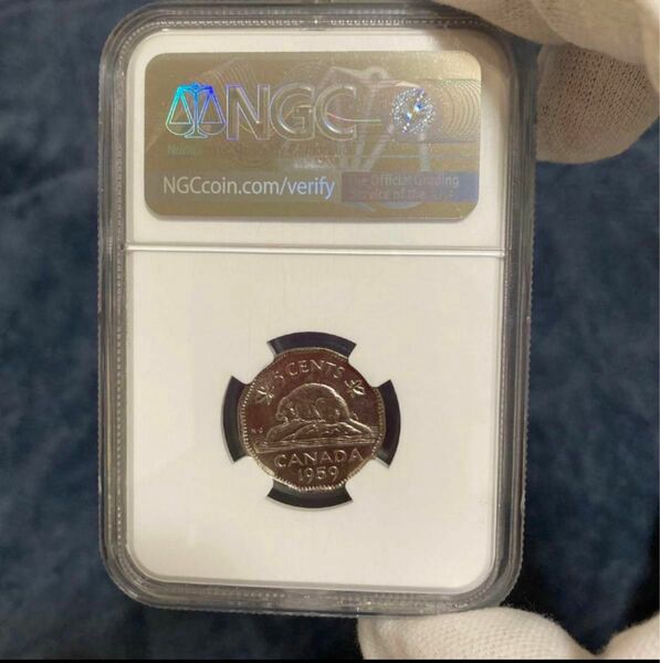 古銭　NGC エリザベス2世 カナダ 5セント 白銅貨 PL64