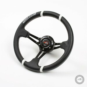 ステアリング 32φ ディープコーン 70mm 白色DRIFTING＆ 白色クロスステッチ フェイクレザーPVC「DD32PW」