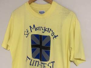 80's Hanes プリントTシャツ レモンイエロー色 Lサイズ アメリカ製 ビンテージ VINTAGE ヴィンテージ アメカジ 古着 USED USA