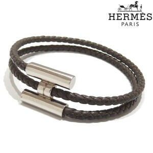 ★HERMES tournis tresse bracelet 編み込み レザー トゥルニ トレッセ ブレスレット Hロゴ エルメス★