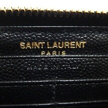 良品★SAINT LAURENT PARIS YSL金具 Vステッチ レザー ラウンドファスナー 長財布 358094 黒 ゴールド サンローラン・パリ★_画像10