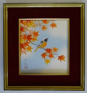 ・作者:　林　亜宗　・画題：　紅葉　・色紙絵　・手描き　NO-6-12.8