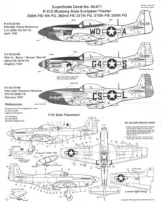 SuperScale Decal, 48-671, P-51D Mustang aces European Theater