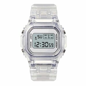 スケルトン防水軽量シンプルデザイン スポーツウォッチ デジタル腕時計レディース くすみカラー ホワイト白 (G-shockではありません)の画像1
