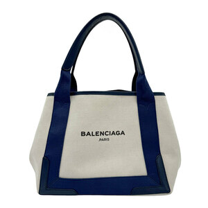 バレンシアガ BALENCIAGA トートバッグ ハンドバッグ ネイビーカバスS キャンバス ホワイトベージュ/ネイビー z0745