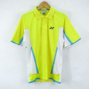 ヨネックス 半袖ポロシャツ ベリークール メッシュ スポーツウエア 日本製 PO メンズ Mサイズ 黄×白×水色 YONEX