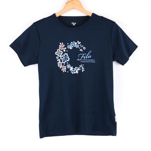  filler короткий рукав футболка цветочный принт графика T спортивная одежда PO женский M размер темно-синий FILA