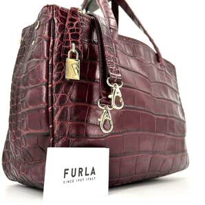 1円《 希少品・美品 》FURLA フルラ ビジネスバッグ 2way トートバッグ クロコ ボルドー レザー メンズ A4 PC ショルダー 肩掛け 斜め掛けの画像1