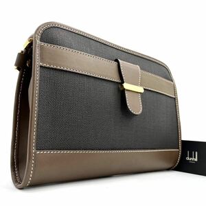 1 jpy { regular goods * unused storage }dunhill Dunhill clutch bag second bag business bag men's leather PVC Brown metal fittings inside side total pattern 