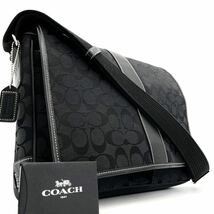 1円《 定価8万円・未使用級 》COACH コーチ ショルダーバッグ メッセンジャーバッグ シグネチャー メンズ ビジネス 黒 斜め掛け A4◎ PC◎_画像1