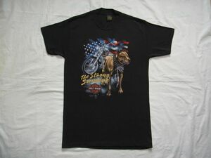 ☆ 80s ビンテージ 3D EMBLEM HARLEY-DAVIDSON ハーレーダビッドソン 1988 The Strong Survive OKINAWA JAPAN Tシャツ sizeL 黒 ☆USA古着