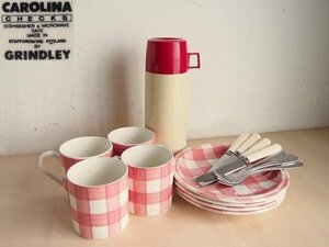 イギリス製ピクニックセット　CAROLINA CHECKS GRINDLEY　カロリーナ　グリンドレ―　ENGLAND　プレート　コップ　洋食器　G48