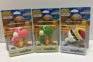 : 中古 [未開封] amiibo ヨッシー ウールワールドシリーズ あみぐるみ 3点セット　ヨッシーみどり/ヨッシーピンク/ポチ アミーボ 箱ヤケ有