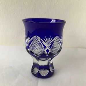 江戸切子 色被せ硝子切子 藍 冷酒盃A