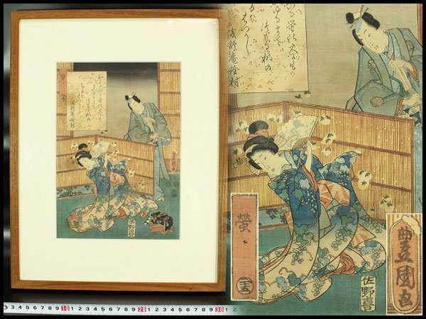 【金閣】浮世絵 豊國画 在銘 螢 額装 コレクター 収蔵品(MG921), 絵画, 浮世絵, 版画, その他