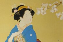 【金閣】模写 上村松園 筆 花下美人 絹本 共箱 二重箱 旧家蔵出 京都 祇園 老舗料亭 所蔵(XA595)_画像3