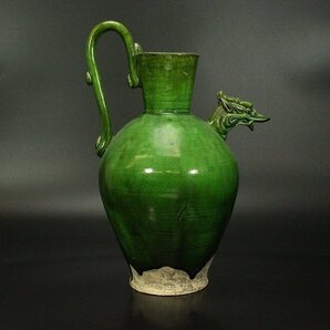 【銀閣】中国美術 緑釉 龍口 注瓶 高28cm 旧家蔵出(LC132)の画像3