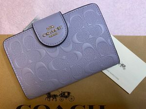 COACH コーチ　折り財布　パープルシグネチャー　二つ折り　新品　アウトレット