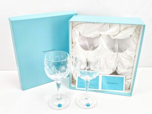 8 未使用品 ティファニー ペア クリア ワイン グラス 2客 セット フローレット 元箱付 TIFFANY＆Co.◆クリスタル ブランド 高級 洋 食器