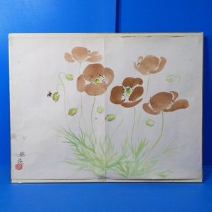 【模写】小倉遊亀 淡彩6号 けしの花 署名,落款 額装 タトウ付の画像3