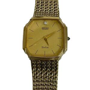 [ secondhand goods ]SEIKO Seiko Dolce Gold quarts lady's wristwatch reverse side cover initial have box less . body only L4-380RD