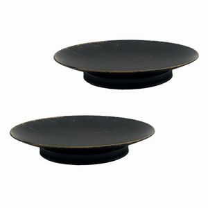 キャンドルスタンド アクセサリートレイ 円型 皿 金属製 2個セット (ブラック×ゴールド)