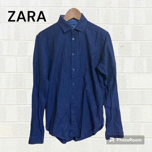 【GWセール価格】 ZARA ザラ 長袖シャツ ネイビー USA Sサイズ　日本Mサイズ相当