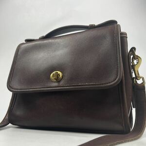 1円〜【希少】 OLD COACH オールドコーチ ハンドバッグ 2way ダークブラウン レザー 斜め掛け◎ ショルダーバッグ ターンロック