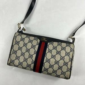 1円〜【外観美品】 GUCCI グッチ ショルダーバッグ GG ネイビー シェリーライン 斜め掛け◎ クロスボディバッグ レザー メンズ レディース