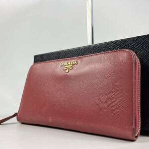 1円〜【入手困難品】 PRADA プラダ 長財布 ピンク系 サフィアーノレザー ロゴ ロングウォレット ラウンドファスナー ラウンドジップ