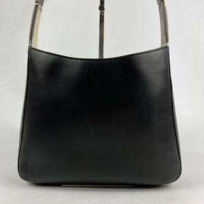 1円〜【入手困難品】 PRADA プラダ メタルハンドル ワンショルダー ショルダーバッグ オールレザー 型押し ロゴ ブラック 黒 ハンドバッグの画像2