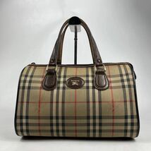 1円〜【入手困難品】 Burberry バーバリー ミニボストンバッグ キャンバス ノバチェック ホースロゴ ブラウン ハンドバッグ_画像1