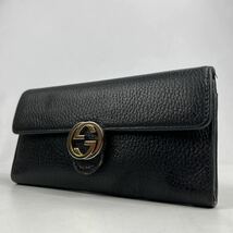 1円〜【入手困難品】 GUCCI グッチ 長財布 インターロッキング GG ブラック 黒 レザー メンズ レディース フラップ式 ロングウォレット_画像1