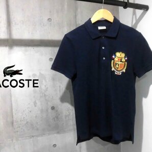 LACOSTE ラコステ SLIM FIT 金ワニ ビッグエンブレムワッペン 半袖 ポロシャツ2/鹿の子シャツ/紺 ネイビー/メンズ/PH2446の画像1